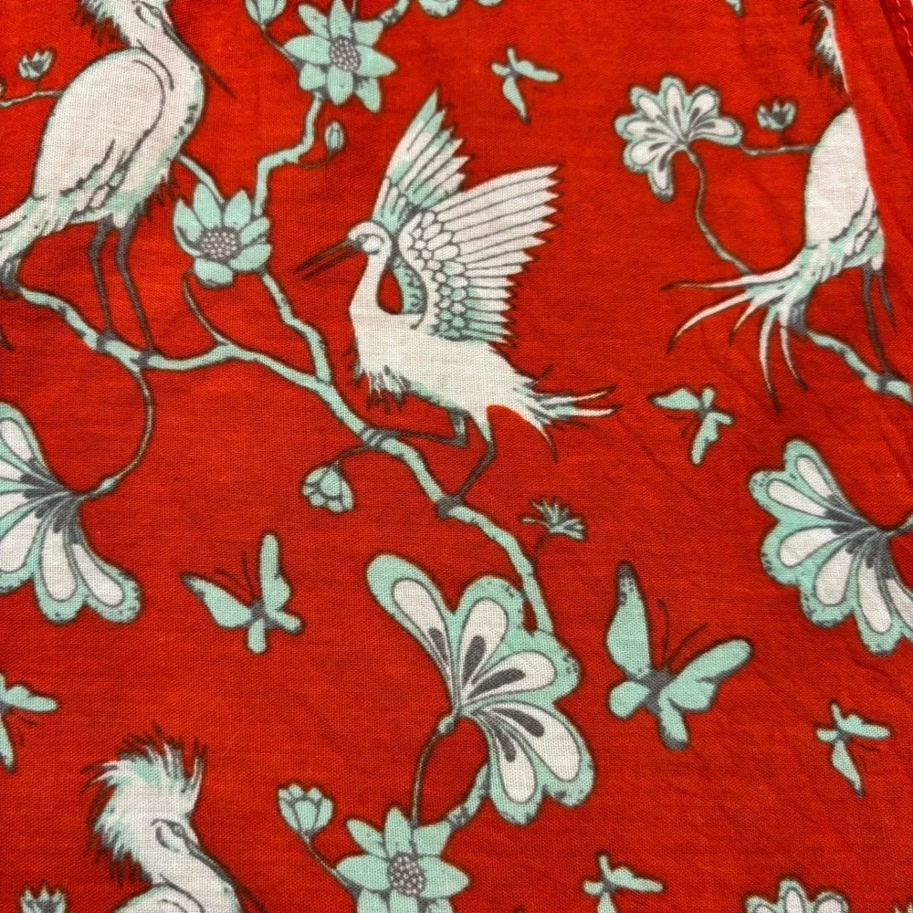 Ladies Vintage‎ Square Red Scarf Bird and Floral Print 100% Cotton